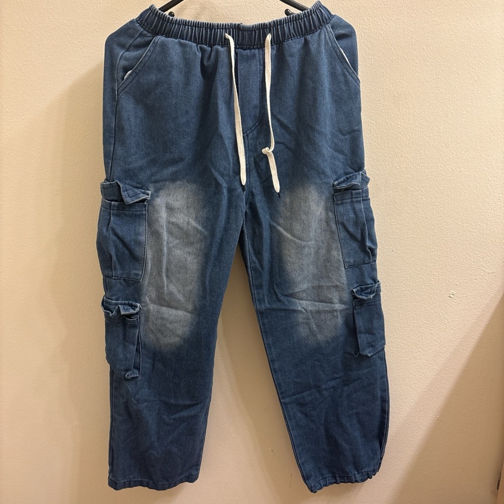 Vintage Women's Blue Wide Leg Jeans adjustable waist
